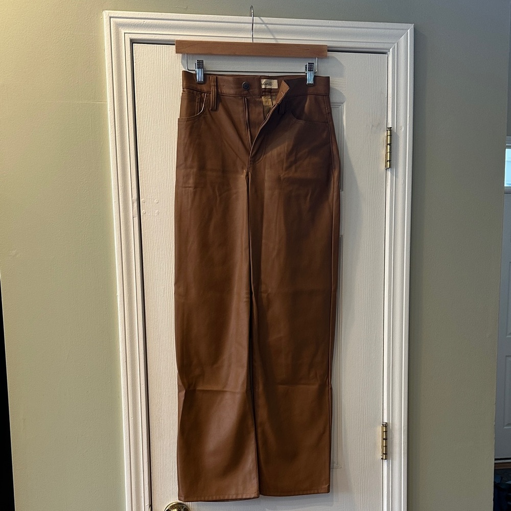 Madewell Caramel Brown Leather Wide-Leg Jeans